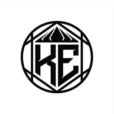 KE Harfi Logosu monogram altıgen dilimlenmiş taç diyez kalkan şekli izole edilmiş çember biçimi soyut biçim tasarım şablonu