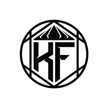 KF Harfi Logosu monogram altıgen dilimlenmiş taç diyez kalkan şekli soyut çember tasarım şablonu