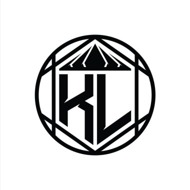 KL Harfi Logosu monogram altıgen dilimlenmiş taç diyez kalkan şekli soyut çember tasarım şablonu