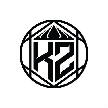 KZ Harf Logosu monogram altıgen dilimlenmiş taç diyez kalkan şekli izole edilmiş çember biçimi soyut biçim tasarım şablonu