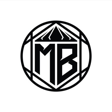 MB Harf Logosu monogram altıgen dilimlenmiş taç diyez kalkan şekli izole edilmiş çember biçimi soyut biçim tasarım şablonu