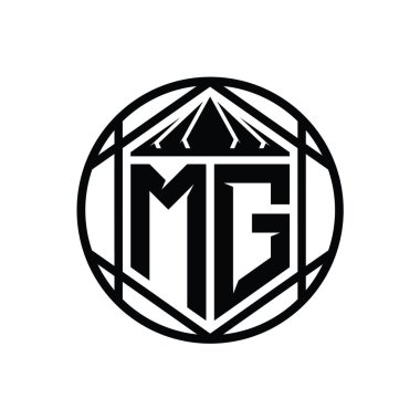 MG Harf Logosu monogram altıgen dilimlenmiş taç diyez kalkan şekli izole edilmiş çember biçimi soyut biçim tasarım şablonu
