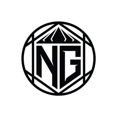NG Harf Logosu monogram altıgen dilimlenmiş taç diyez kalkan şekli izole edilmiş çember biçimi soyut biçim tasarım şablonu