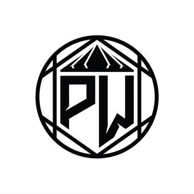 PW Harf Logosu monogram altıgen dilimlenmiş taç diyez kalkan şekli izole edilmiş çember biçimi soyut biçim tasarım şablonu