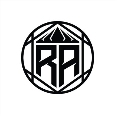 RA Harfi Logosu monogram altıgen dilimlenmiş kalkan şekli soyut biçim tasarım şablonu