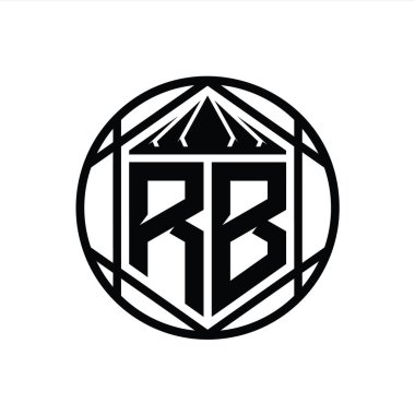 RB Harfi Logosu monogram altıgen dilimi, taç diyez kalkan şekli soyut çember tasarım şablonu