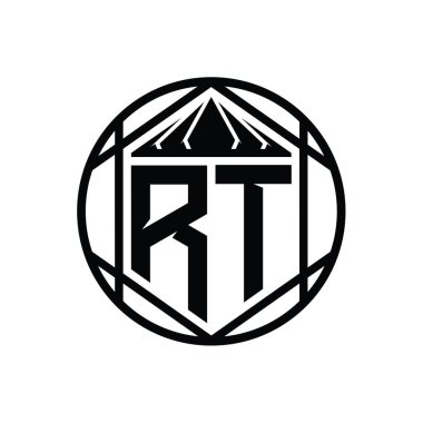 RT Harfi Logosu monogram altıgen dilimlenmiş taç diyez kalkan şekli soyut çember tasarım şablonu