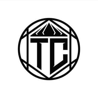 TC Harfi Logosu monogram altıgen dilimlenmiş taç diyez kalkan şekli izole edilmiş çember biçimi soyut biçim tasarım şablonu