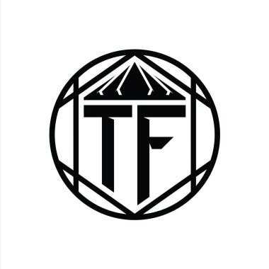 TF Harfi Logosu monogram altıgen dilimlenmiş taç diyez kalkan şekli izole edilmiş çember biçimi soyut biçim tasarım şablonu