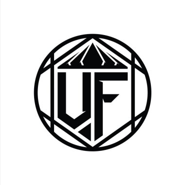 VF Harf Logosu monogram altıgen dilimlenmiş taç diyez kalkan şekli izole edilmiş çember biçimi soyut biçim tasarım şablonu