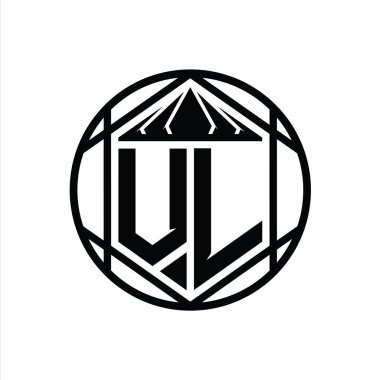 VL Harf Logosu monogram altıgen dilimlenmiş taç diyez kalkan şekli izole edilmiş çember biçimi soyut biçim tasarım şablonu