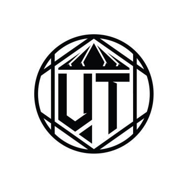 VT Harfi Logosu monogram altıgen dilimlenmiş taç diyez kalkan şekli soyut çember tasarım şablonu