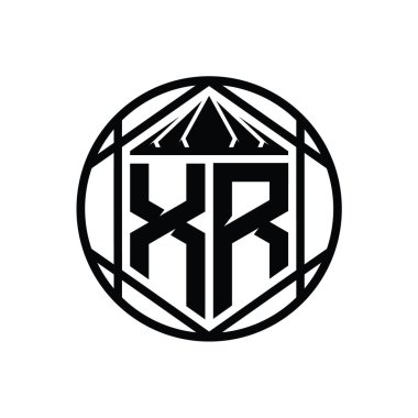 XR Harf Logosu monogram altıgen dilimlenmiş taç diyez kalkan şekli izole edilmiş çember biçimi soyut biçim şablonu