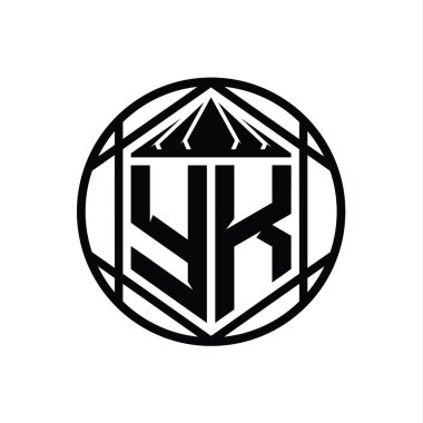 YK Harf Logosu monogram altıgen dilimlenmiş taç diyez kalkan şekli soyut çember tasarım şablonu