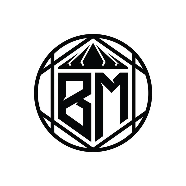Bm字母标识六边形片冠尖盾状孤立圆形抽象样式设计模板 — 图库照片