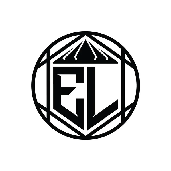 Elレターロゴモノグラム六角形スライスクラウンシャープシールドシェイプ単離円抽象スタイルデザインテンプレート — ストック写真