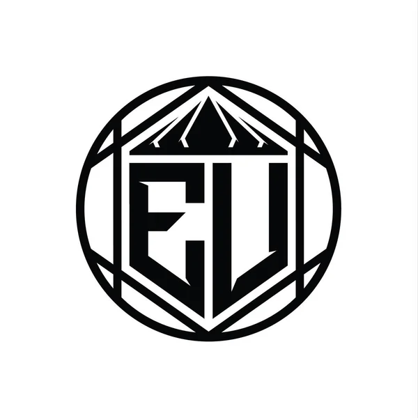 Γραμμικό Λογότυπο Της Μονομόνιο Εξάγωνο Φέτα Στέμμα Αιχμηρό Σχήμα Ασπίδας — Φωτογραφία Αρχείου