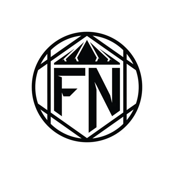Fnレターロゴモノグラム六角形スライスクラウンシャープシールドシェイプ単離円抽象スタイルデザインテンプレート — ストック写真