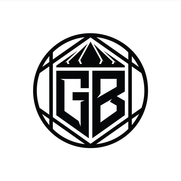 Gbレターロゴモノグラム六角形スライスクラウンシャープシールドシェイプ単離円抽象スタイルデザインテンプレート — ストック写真