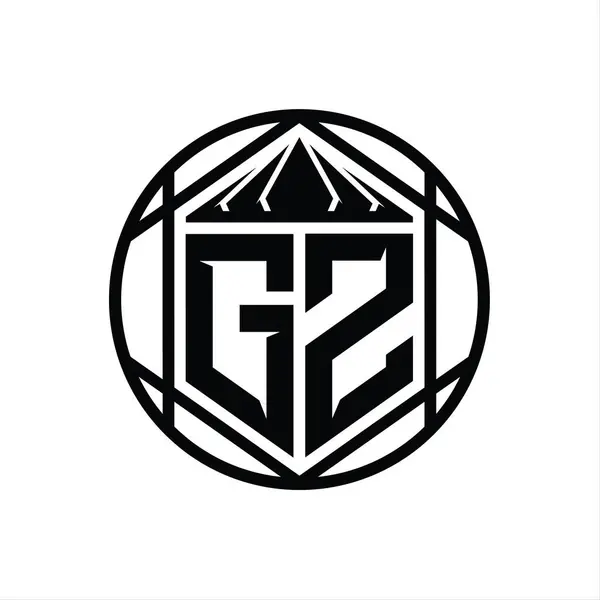Gzレターロゴモノグラム六角形スライスクラウンシャープシールドシェイプ単離円抽象スタイルデザインテンプレート — ストック写真