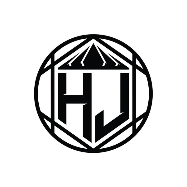 Hjレターロゴモノグラム六角形スライスクラウンシャープシールドシェイプ単離円抽象スタイルデザインテンプレート — ストック写真