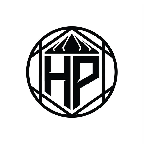 Hp字母标识六边形片冠尖盾状孤立圆形抽象样式设计模板 — 图库照片