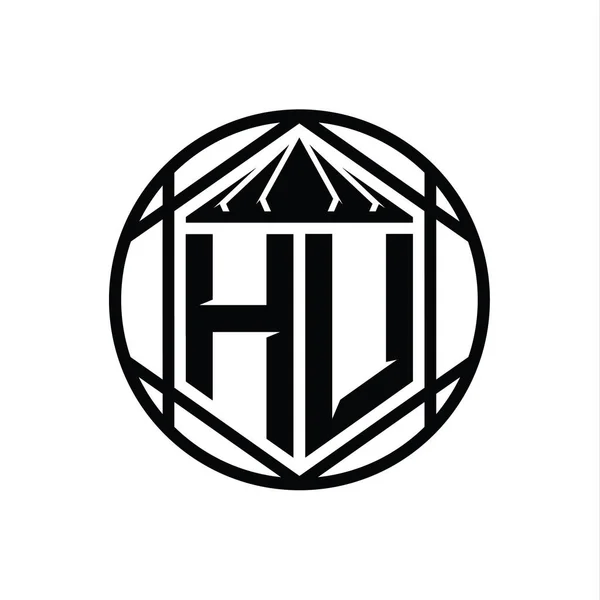 Huレターロゴモノグラム六角形スライスクラウンシャープシールドシェイプ単離円抽象スタイルデザインテンプレート — ストック写真