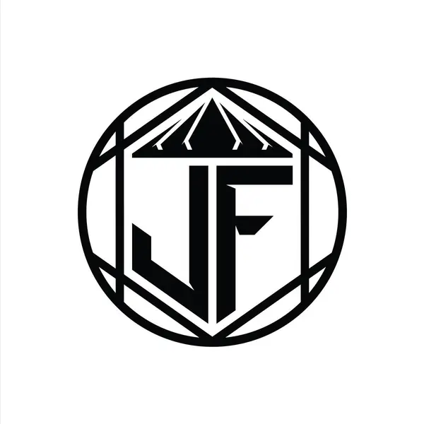 Jf字母标识六边形图片状尖盾形孤立圆形抽象样式设计模板 — 图库照片