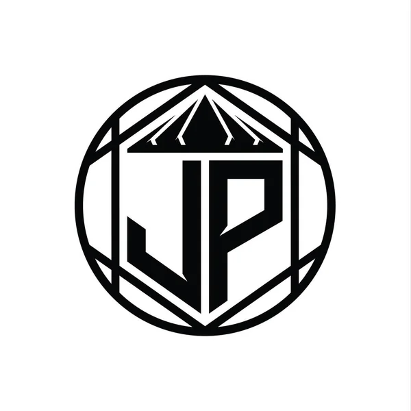 Jpレターロゴモノグラム六角形スライスクラウンシャープシールドシェイプ単離円抽象スタイルデザインテンプレート — ストック写真