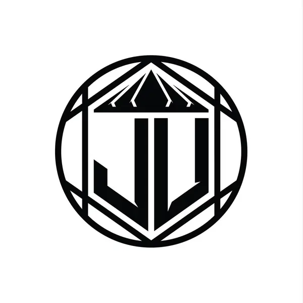 Carta Logo Monograma Hexágono Rebanada Corona Escudo Afilado Forma Círculo —  Fotos de Stock