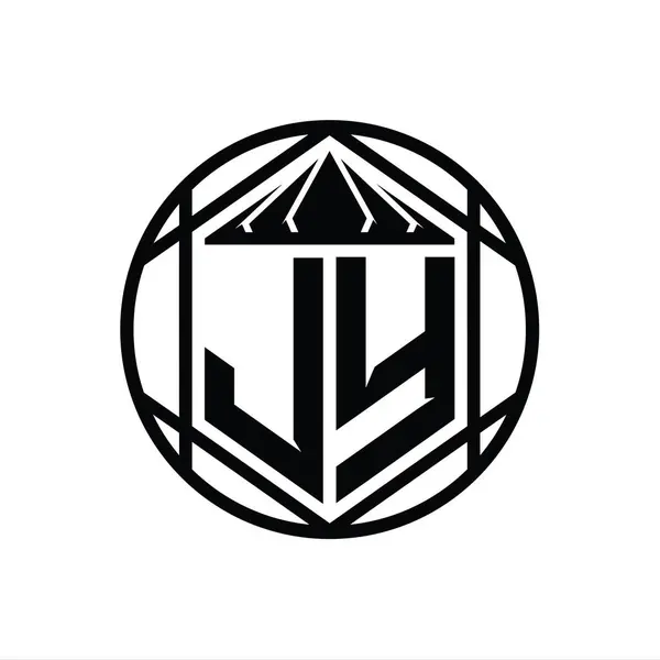 Letter Logo Monograma Hexágono Rebanada Corona Escudo Afilado Forma Círculo — Foto de Stock