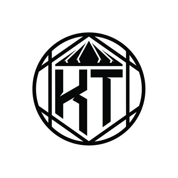 Kt字母标志六边形图片状尖盾形孤立圆形抽象样式设计模板 — 图库照片