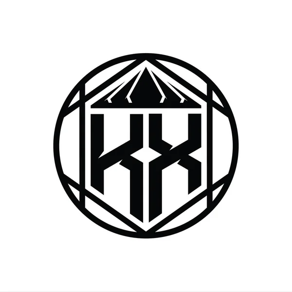 Letra Logo Monograma Hexágono Rebanada Corona Escudo Afilado Forma Círculo —  Fotos de Stock