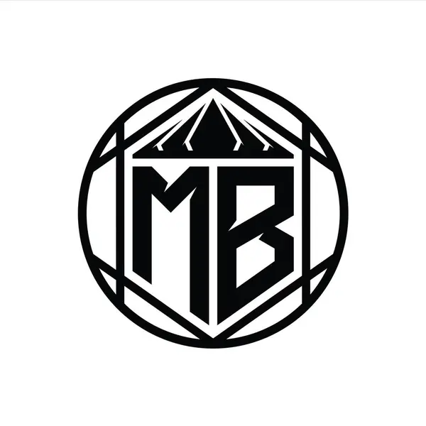 Mbレターロゴモノグラム六角形スライスクラウンシャープシールド形状単離円抽象スタイルデザインテンプレート — ストック写真