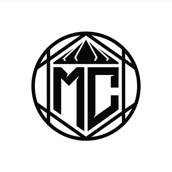 Mcレターロゴモノグラム六角形スライスクラウンシャープシールド形状単離円抽象スタイルデザインテンプレート — ストック写真