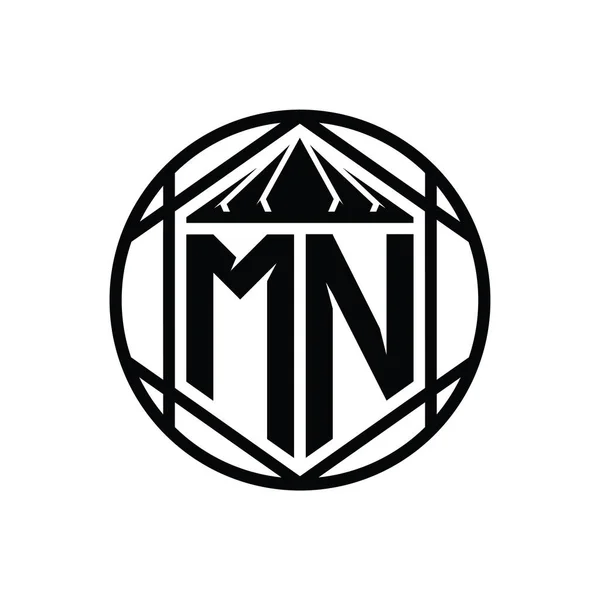 Mnレターロゴモノグラム六角形スライスクラウンシャープシールドシェイプ単離円抽象スタイルデザインテンプレート — ストック写真