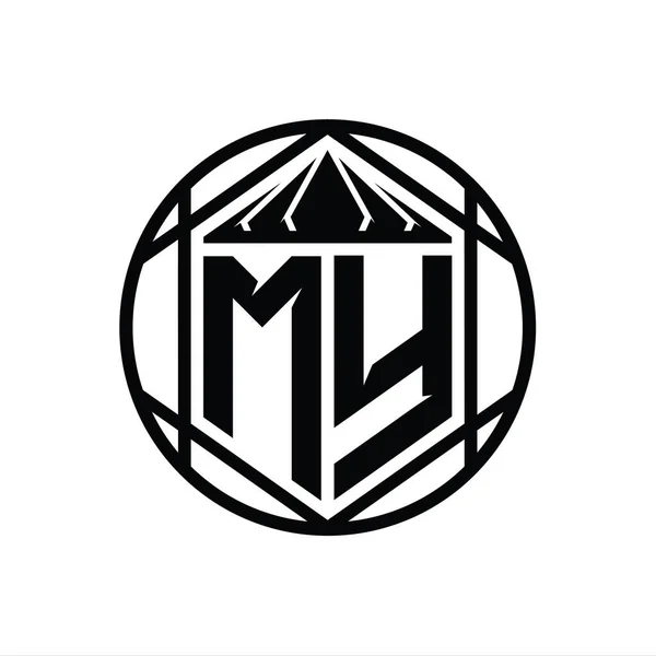 Moja List Logo Monogram Sześciokąt Plasterek Korona Ostry Tarcza Kształt — Zdjęcie stockowe
