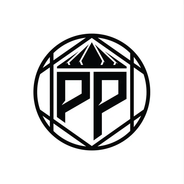 Ppレターロゴモノグラム六角形スライスクラウンシャープシールドシェイプ単離円抽象スタイルデザインテンプレート — ストック写真