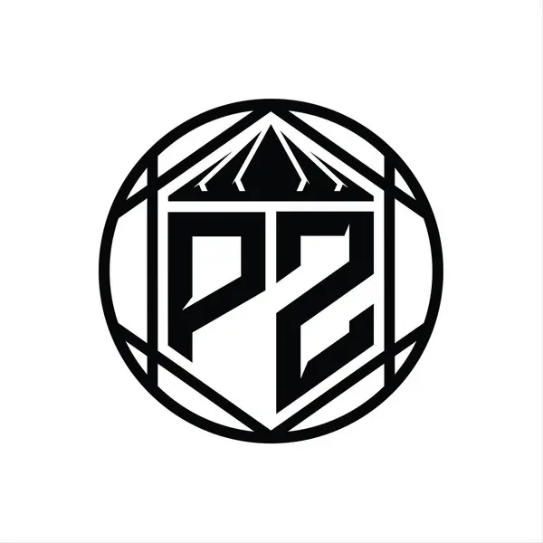 Pzレターロゴモノグラム六角形スライスクラウンシャープシールドシェイプ単離円抽象スタイルデザインテンプレート — ストック写真