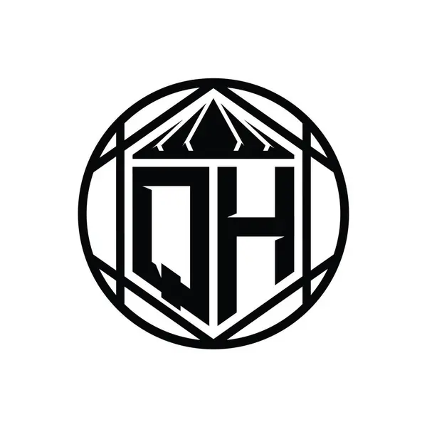 Qhレターロゴモノグラム六角形スライスクラウンシャープシールドシェイプ単離円抽象スタイルデザインテンプレート — ストック写真