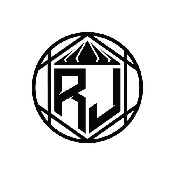 Harfi Logosu Monogram Altıgen Dilimlenmiş Taç Diyez Kalkan Şekli Soyut — Stok fotoğraf