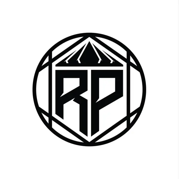 Rp字母标识六边形片冠尖盾状孤立圆形抽象样式设计模板 — 图库照片
