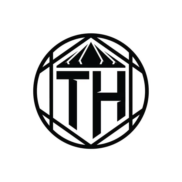 TH Letter Logo monogram hexagon slice crown sharp shield shape isolated circle abstract style design template