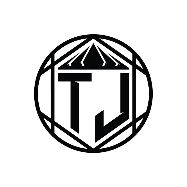 TJ Letter Logo monogram hexagon slice crown sharp shield shape isolated circle abstract style design template