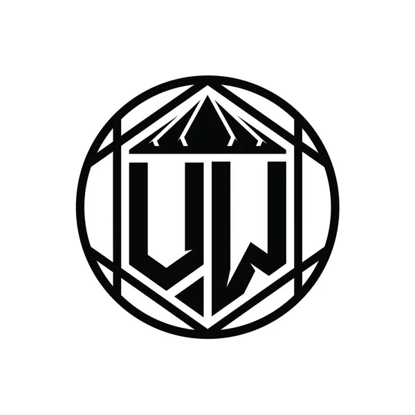 Harf Logosu Monogram Altıgen Dilimlenmiş Taç Diyez Kalkan Şekli Izole — Stok fotoğraf
