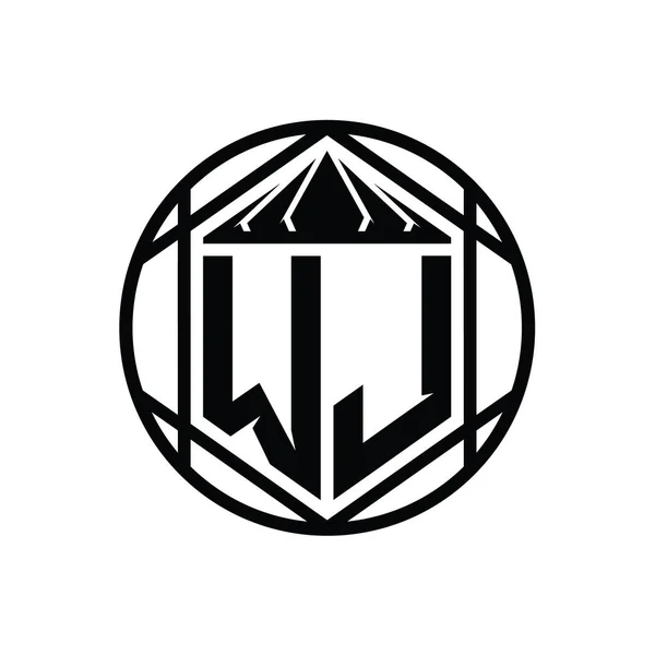 Буква Логотипа Шестиугольник Ломтик Короны Резкий Щит Формы Изолированные Круг — стоковое фото