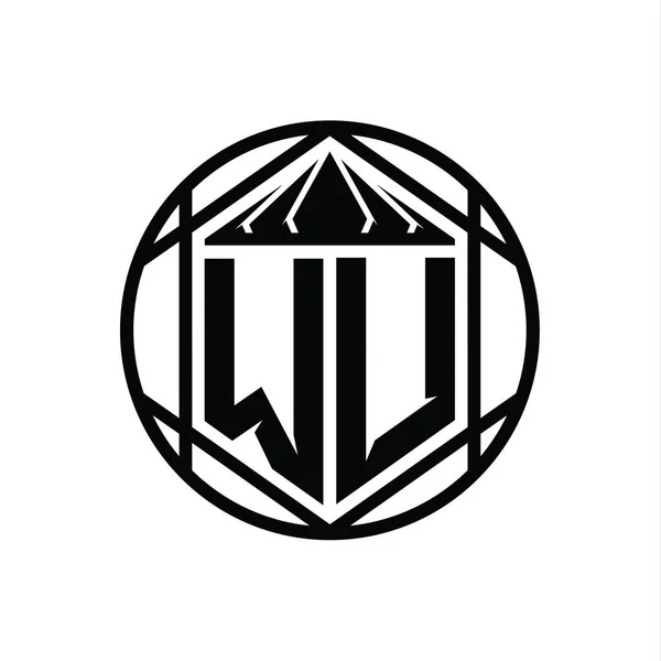Wuレターロゴモノグラム六角形スライスクラウンシャープシールドシェイプ単離円抽象スタイルデザインテンプレート — ストック写真