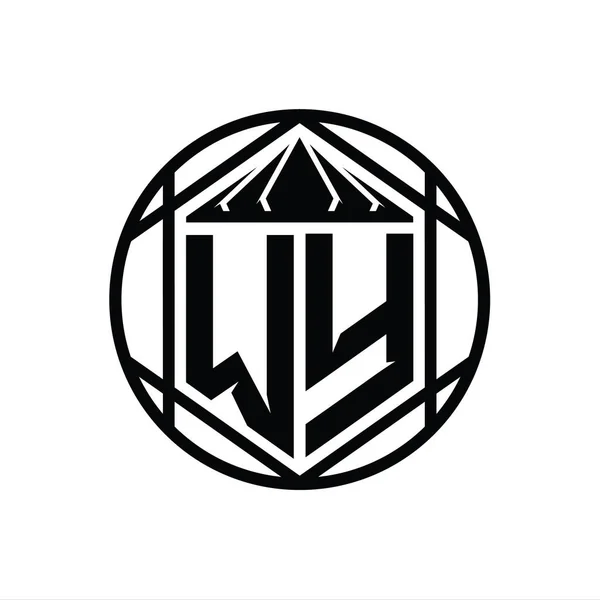 Letter Logo Monogram Hatszög Szelet Korona Éles Pajzs Alakja Elszigetelt — Stock Fotó