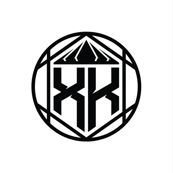 Letra Logo Monograma Hexágono Rebanada Corona Escudo Afilado Forma Círculo —  Fotos de Stock