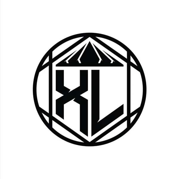 Carta Logo Monograma Hexágono Rebanada Corona Forma Escudo Afilado Círculo — Foto de Stock